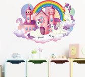 Muursticker Unicorns Paars Rose Kasteel | Regenboog | Muur Sticker| Regenboog wolken | Kinderkamer | Jongens - meisjes | Verwijderbaar - zelfklevend plakfolie | Huis inrichting | Stickerkamer®