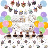 50-delige set Happy Cats met slinger, ballonnen, bordjes, cupcake prikkers en tafelkleed - kat - poes - decoratie - verjaardag - huisdier