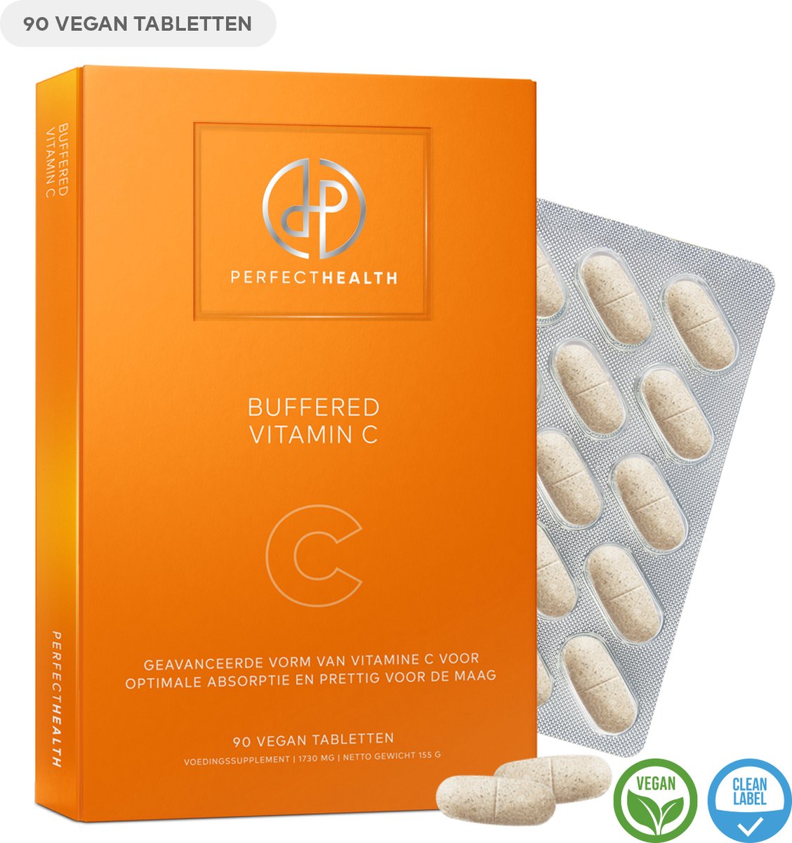 Perfect Health - Buffered Vitamin C - Voor immuunsysteem, bloedvaten, huid en energiehuishouding - 90 tabletten - Hoog gedoseerd - Vegan