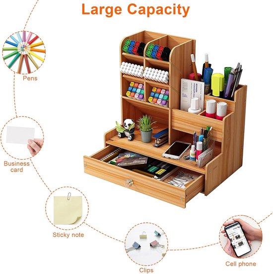 Organiseur de bureau en bambou avec 4 tiroirs Nan Bambou Utilisation polyvalente Grand espace de rangement Résistant à l'usure Boîte de rangement de bureau
