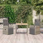 The Living Store Tuinset - Grijs - PE-rattan - Verstelbaar - 2 Stoelen - Tafel inclusief Kussens - 90x90x75cm - The Living Store