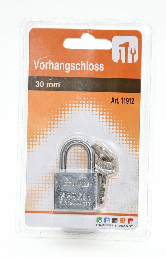 Kastslot met harpoenschoot 30 mm incl. messing sluitplaat en sleutel