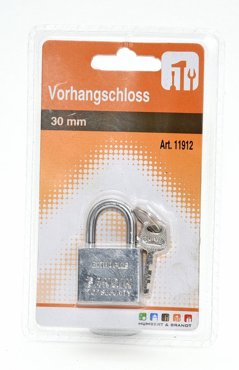 Humbert Hangslot met 3 sleutels - 30 mm - messing - kofferslot