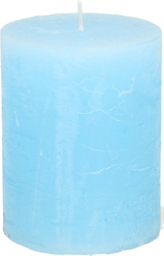 Stompkaars/cilinderkaars - licht blauw - 7 x 9 cm - middel rustiek model