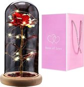 Roses cadeaux d'amour - Rose éternelle - 1x rose Goud / rouge dans une cloche en verre avec Siècle des Lumières LED - Cadeau romantique pour femme, petite amie, elle, mère - Anniversaire - Mariage - Noël - Fleurs artificielles