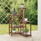 The Living Store Plantenstandaard Hout - 62.5 x 61.5 x 101.5 cm - Gecarboniseerd Massief Vurenhout - Draagvermogen 10 kg