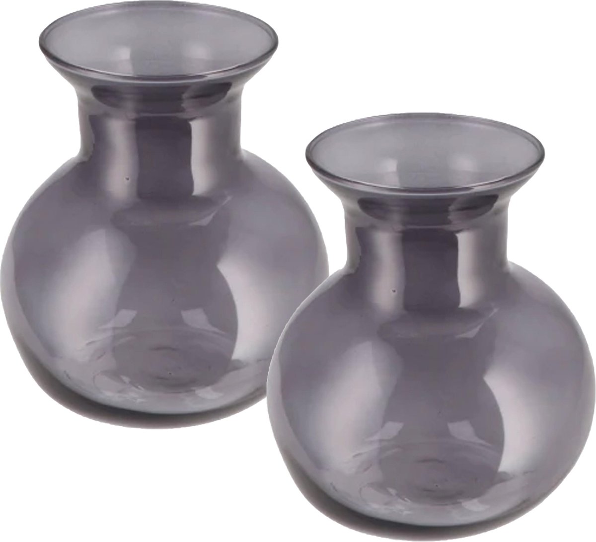 DK design Bloemenvaas Mira - 2x - bol vaas model - smoke glas - D16 x H17 cm - boeketvazen Grijs