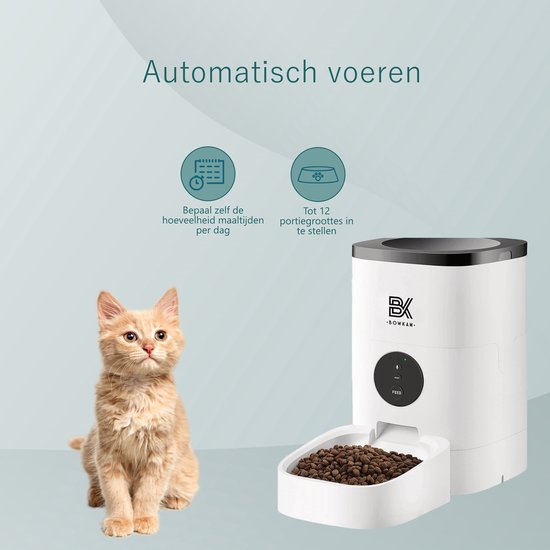 Bowkam Automatische Voerbak – Voerbak – Voerautomaat - Met App - Voerbak Kat – Voerbak Hond - Voerautomaat Kat – Wit - Bowkam