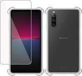 Hoesje geschikt voor Sony Xperia 10 IV + Screenprotector – Tempered Glass - Extreme Shock Case Transparant