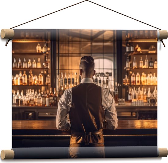Textielposter - Bar - Barman - Flessen - Alcohol - 40x30 cm Foto op Textiel