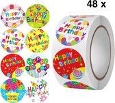 Sluitsticker - Sluitzegel - Happy Birthday | Verjaardag | Feestelijk - Envelop | Multi kleuren | Gefeliciteerd - stickers| Envelop stickers | Cadeau - Gift - Cadeauzakje - Traktatie | Creativiteit | 48 stuks - 2,5 cm