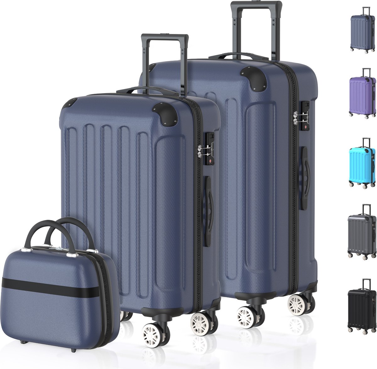 Voyagoux® Kofferset 3 delig - ABS kofferset - XS / S / M - Koffer - Donkerblauw