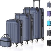 Ensemble de valises Voyagoux® 4 pièces - Ensemble de valises ABS - L / M / S / XS - Valise - Bleu foncé