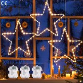Kerstverlichting Sterrengordijn - Raamlichten voor de Kerst - Set van 3 135LEDs Stervormige Venster Licht Gordijn met 8 Geheugenmodi - Batterij Werkt - Sfeervolle Kerstdecoratie voor Kinderkamer en Kerstboom - Warm Wit