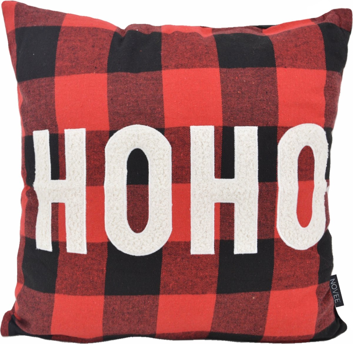 NOVÉE HOHO Kerst Ruit Kussenhoes | Katoen | 45 x 45 cm Zwart-Rood
