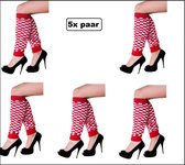5x Paar Beenwarmers geblokt rood/wit - Been warmer Brabant landen festival thema feest disco fun carnaval optocht