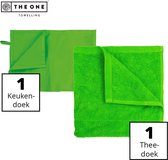 The One Towelling Keukentextiel set - 1 Handdoek & 1 Theedoek - Voordeelverpakking - 50 x 50 cm / 50 x 70 cm - Katoen - 2-Delig - Limoengroen