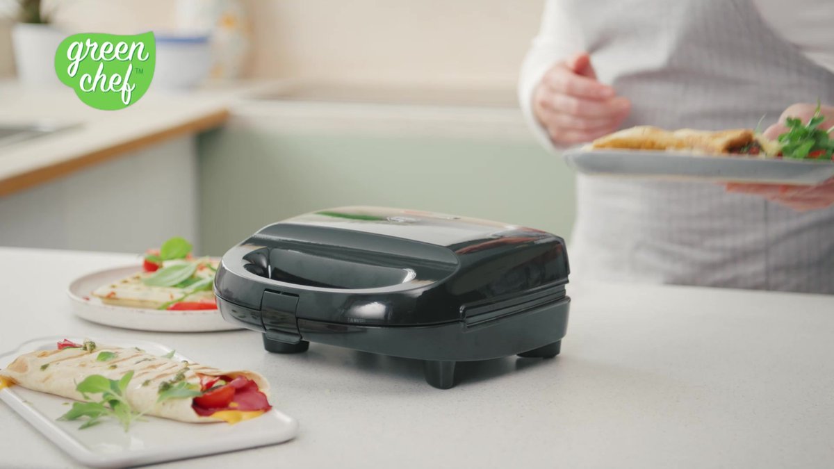GreenChef Electric Broodjesmachine, Anti-aanbaklaag Gezonde Keramische Platen, PFAS- en BPA-Vrij, Broodrooster, Toasti, Panini, Multifunctioneel, Temperatuur Geregeld, LED, Roze