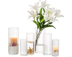 Glazen vaas voor bloemen cilinder: 6 stuks heldere bloemenvazen ​​voor bruiloft centerpieces orkaan kaarshouder voor zuil drijvende kaarsen kersttafel woonkamer decor (15cm/20cm/25cm hoog)