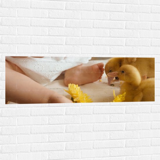 Muursticker - Baby - Voetjes - Jurkje - Bloemen - Cakejes - Dieren - Eendjes - 120x40 cm Foto op Muursticker