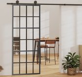 The Living Store Schuifdeur - Transparant ESG-glas - Aluminium frame - Geruisloze deurdemper - 76 x 205 cm - Zwart - Montage vereist - Inclusief hardwareset