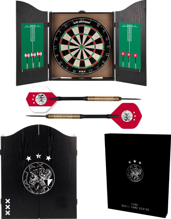 Foto: Ajax dartkabinet home darts centre dartbord met 6 dartpijlen dart flights dart shafts darts cadeau