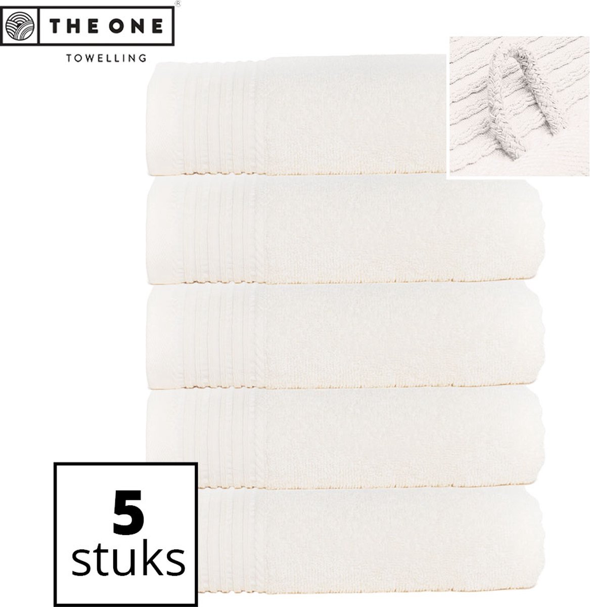 The One Towelling Classic Handdoeken - Voordeelverpakking - Hoge vochtopname - 100% Gekamd katoen - 50 x 100 cm - Ivoor Crème - 5 Stuks