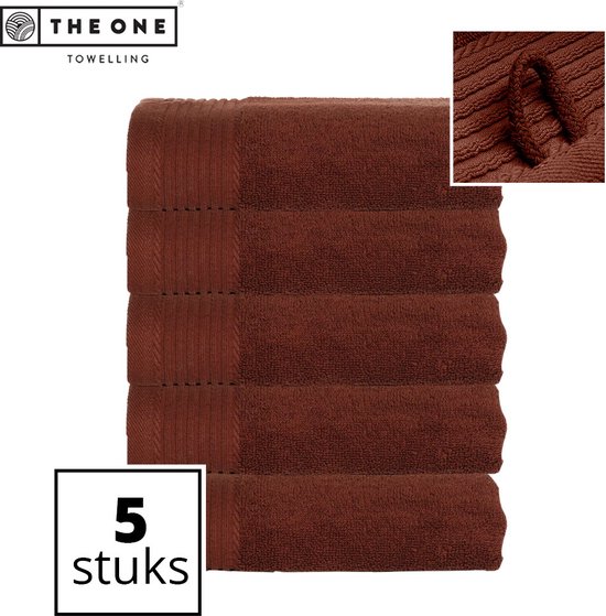 The One Towelling Classic Handdoeken - Voordeelverpakking - Hoge vochtopname - 100% Gekamd katoen - 50 x 100 cm - Bruin - 5 Stuks