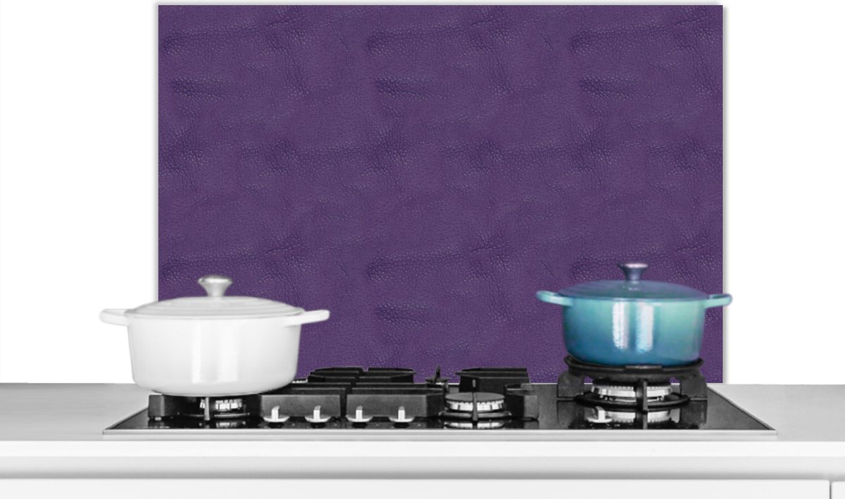 Spatscherm keuken 80x55 cm - Kookplaat achterwand Inductie beschermer - Leer - Paars - Dieren - Muurbeschermer - Spatwand fornuis - Hoogwaardig aluminium