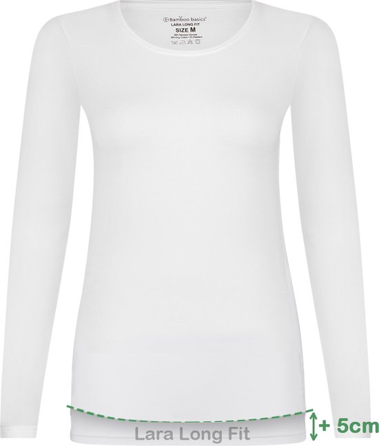 Comfortabel & Zijdezacht Bamboo Basics Lara - Bamboe T-Shirts (Multipack 2 stuks) Dames - Lange Mouwen - Long Fit - Wit - XL