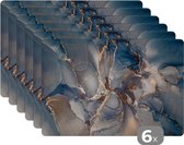 Placemats - Marmer - Goud - Grijs - Blauw - Onderleggers placemat - 45x30 cm - 6 stuks