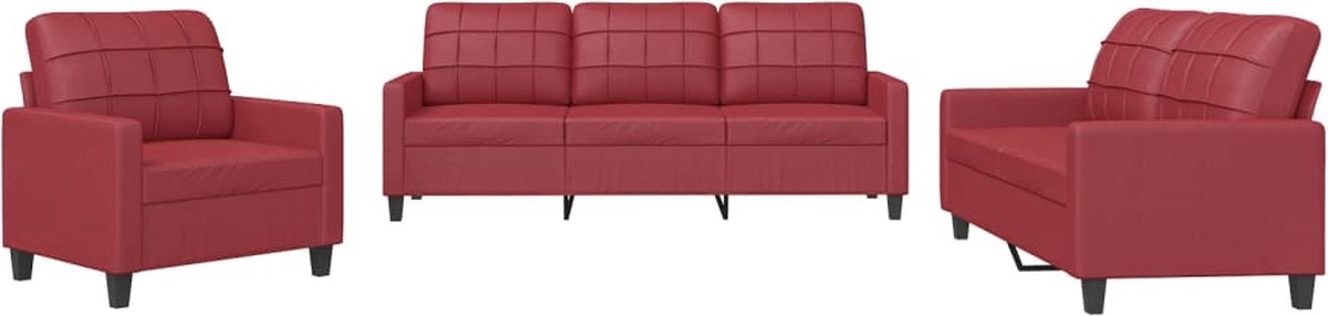 vidaXL - 3-delige - Loungeset - met - kussens - kunstleer - wijnrood