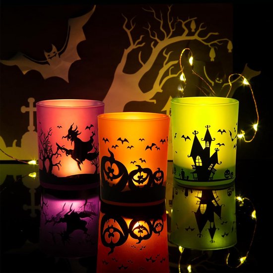 Photophore Halloween, 6 bougeoirs 7 x 7 x 8 cm, décoration d'Halloween,  lanterne... | bol