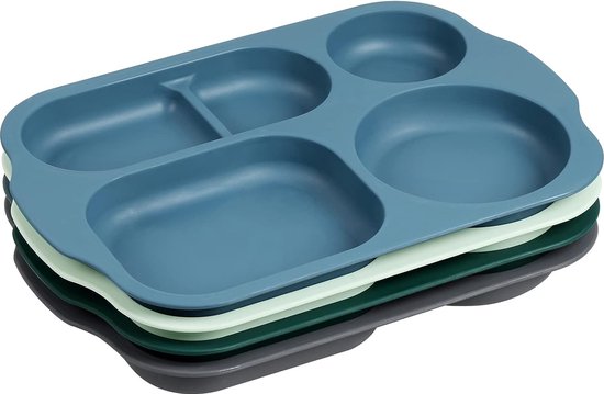 Lot De 4 Assiettes Diviséés Pour Sauce - Argenté Inox 304 - Compartiments Séparés - Pour Ketchup, Sauce Soja...