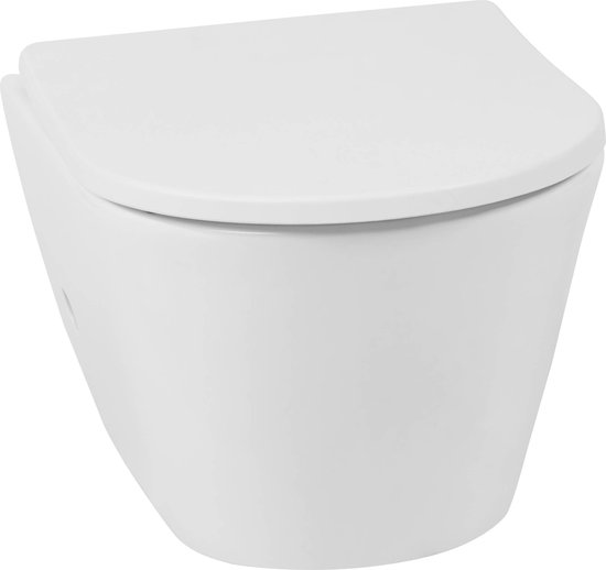 Saqu Wash 2.0 Randloos Hangtoilet - met Warm/koud Water Bidetkraan en Toiletbril - Mat Wit - WC Pot - Toiletpot - Hangend Toilet