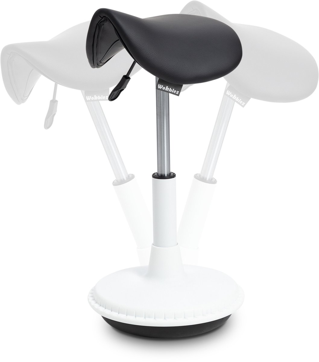 Wobblez® Zadelkruk - Ergonomische Bureaustoel voor Zit Sta Bureaus met een hoogte 80-95 cm - Wiebelkruk in hoogte verstelbaar van 55-75 cm - Witte zadelkruk met Zwarte zitting