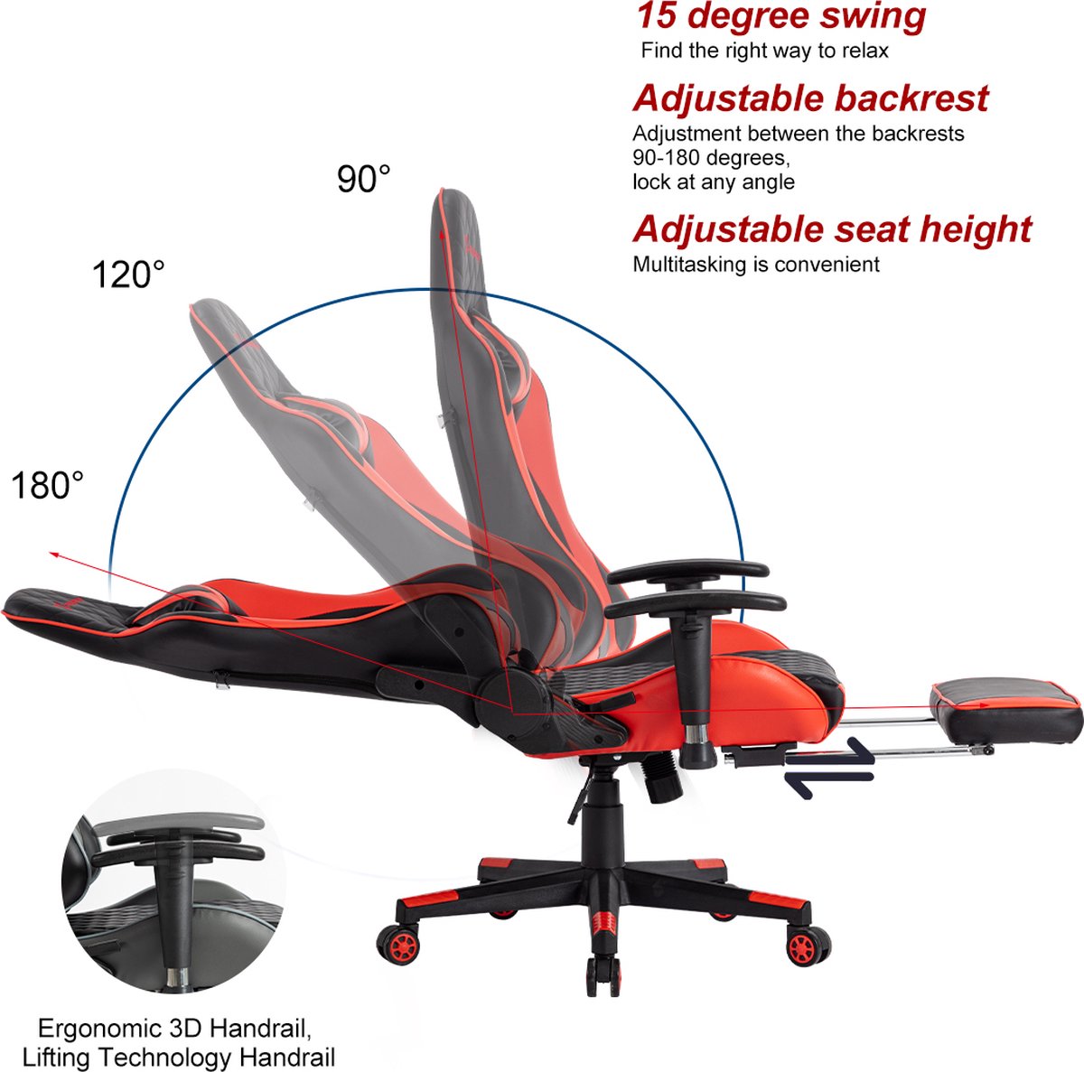 OFMOTRA Gaming Stoel met Verstelbare Rugleuning - Roze/Zwart - afbeelding 2