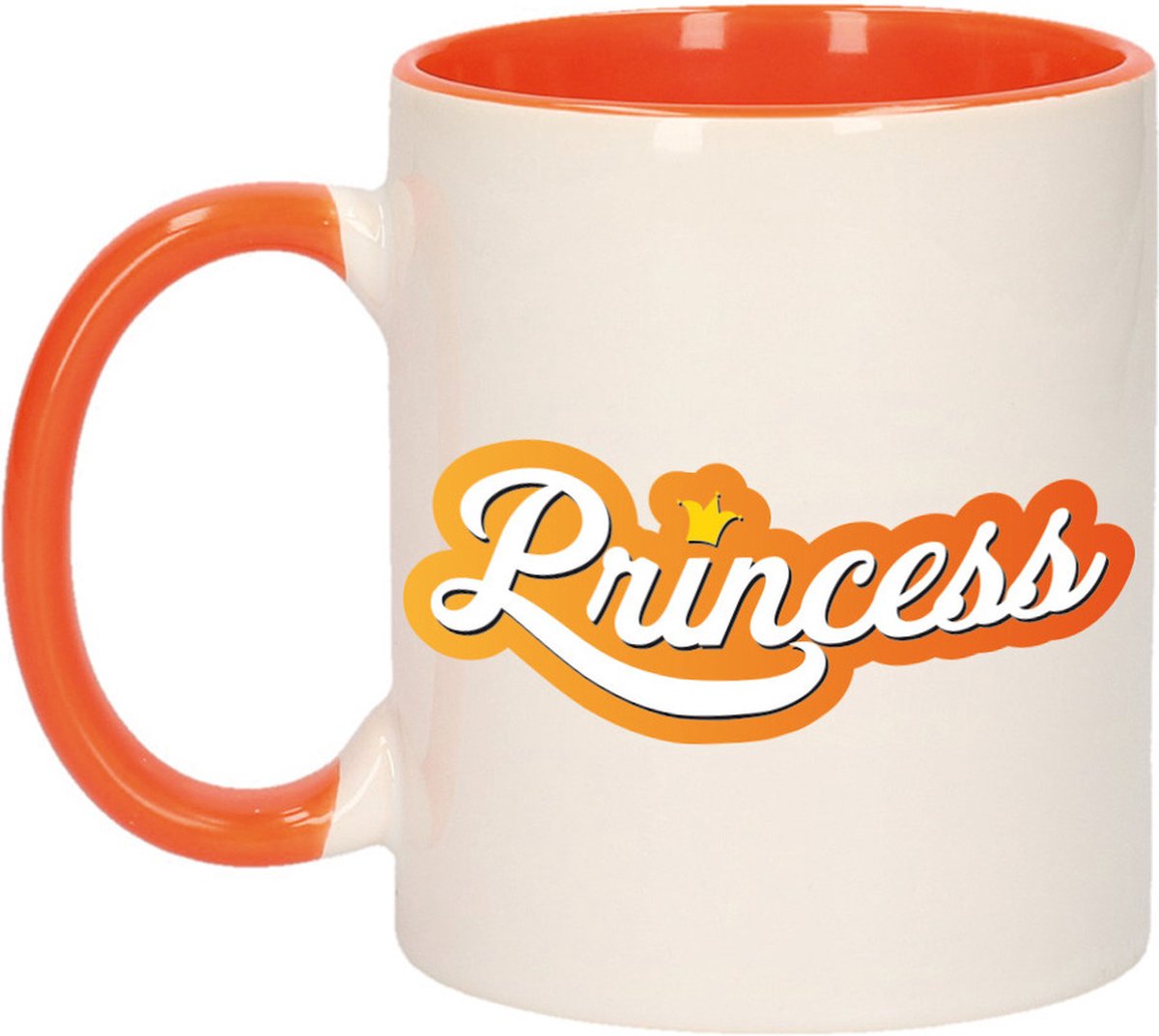 Koningsdag Princess beker / mok wit en oranje - 300 ml - oranje bekers
