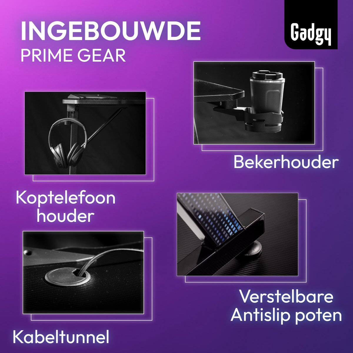 Gadgy Game Bureau Carbon - Gaming Bureau 110 CM Breed - Gaming Desk met Carbon Details