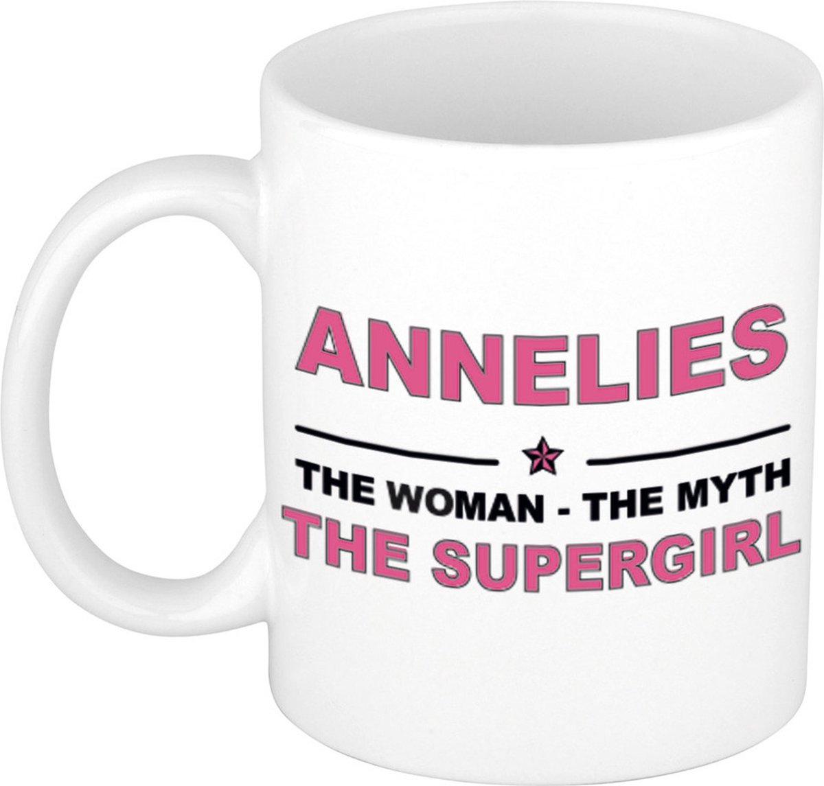 Naam cadeau Annelies - The woman, The myth the supergirl koffie mok / beker 300 ml - naam/namen mokken - Cadeau voor o.a verjaardag/ moederdag/ pensioen/ geslaagd/ bedankt