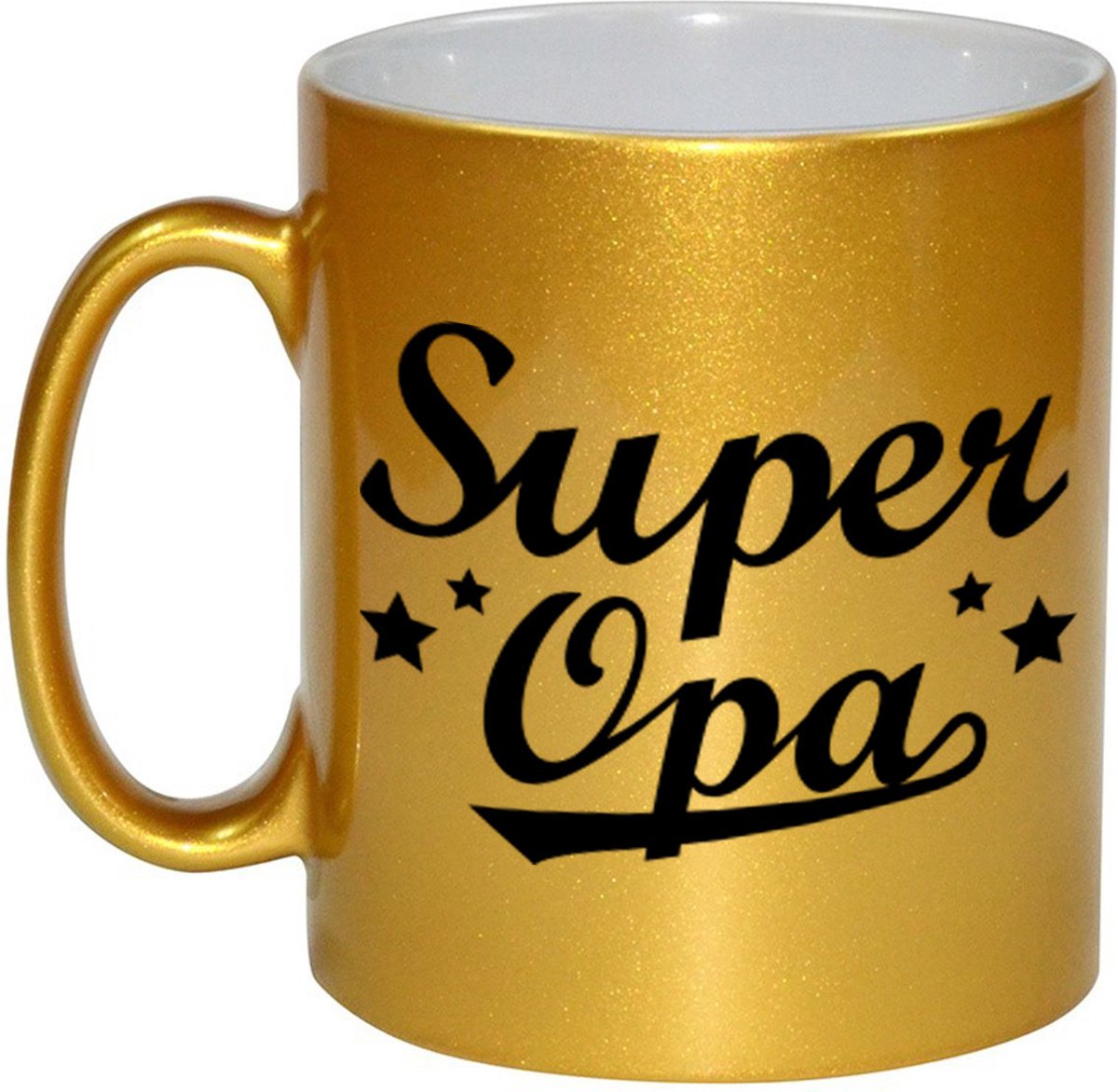 Super opa tekst cadeau mok / beker - 330 ml - goudkleurig - kado koffiemok / theebeker