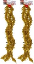 2x Gouden tinsel kerstslingers met sterren 270 cm