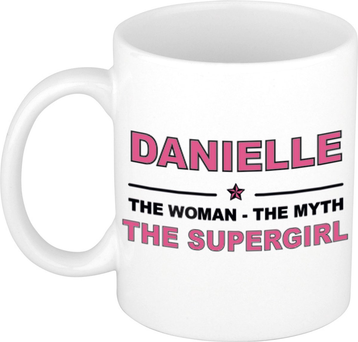 Naam cadeau Danielle - The woman, The myth the supergirl koffie mok / beker 300 ml - naam/namen mokken - Cadeau voor o.a verjaardag/ moederdag/ pensioen/ geslaagd/ bedankt