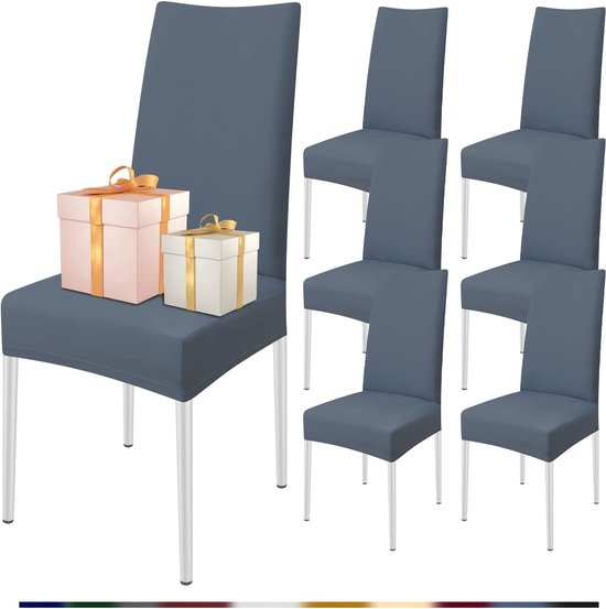 Stoelhoezen, set van 6 stretch stoelhoezen voor eetkamerstoelen, elastisch, moderne universele stoelhoezen voor restaurant, hotel, banket, party, decoratie (grijs-blauw, set van 6)