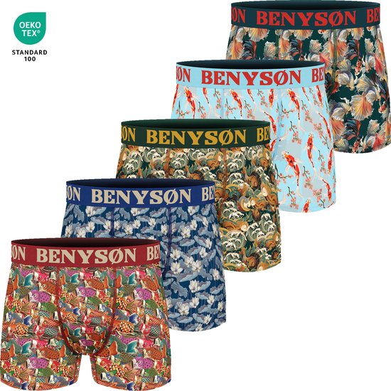 BENYSON Boxershort Heren | 5 Pack | Viscose | Katoen | Maat L | Kleurrijke Bloemen Print| Ondergoed Heren | Onderbroeken Heren