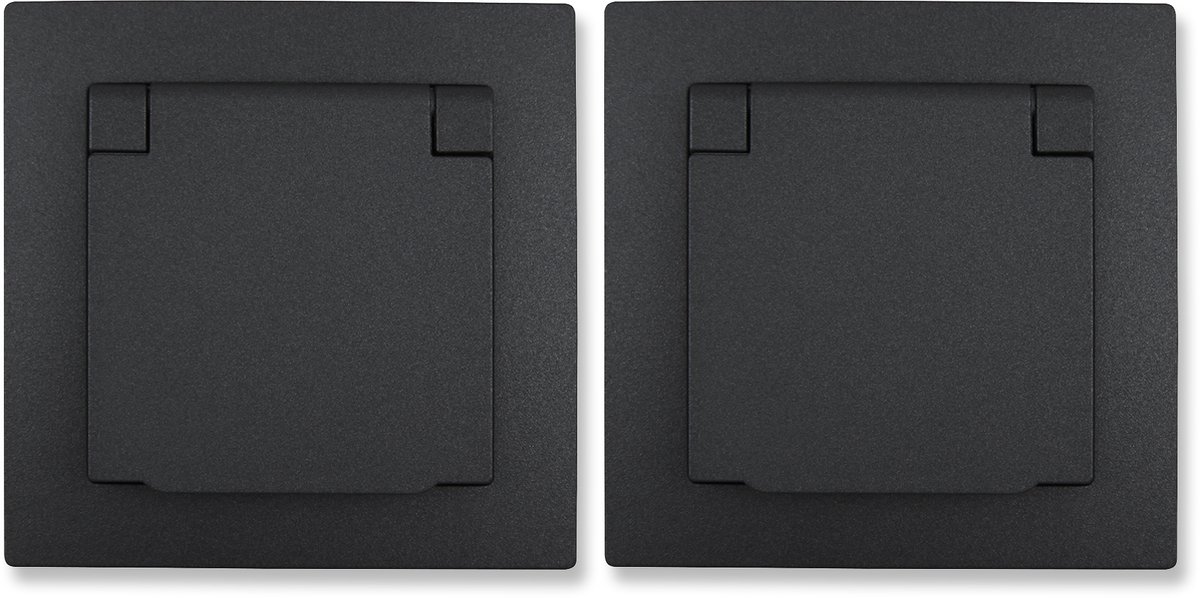 Buitenstopcontact ''FLAIR'' 2-Pack - Stopcontact buiten IP44 - Stekkerdoos buiten tot 250V - Wandcontactdoos buiten - Antraciet