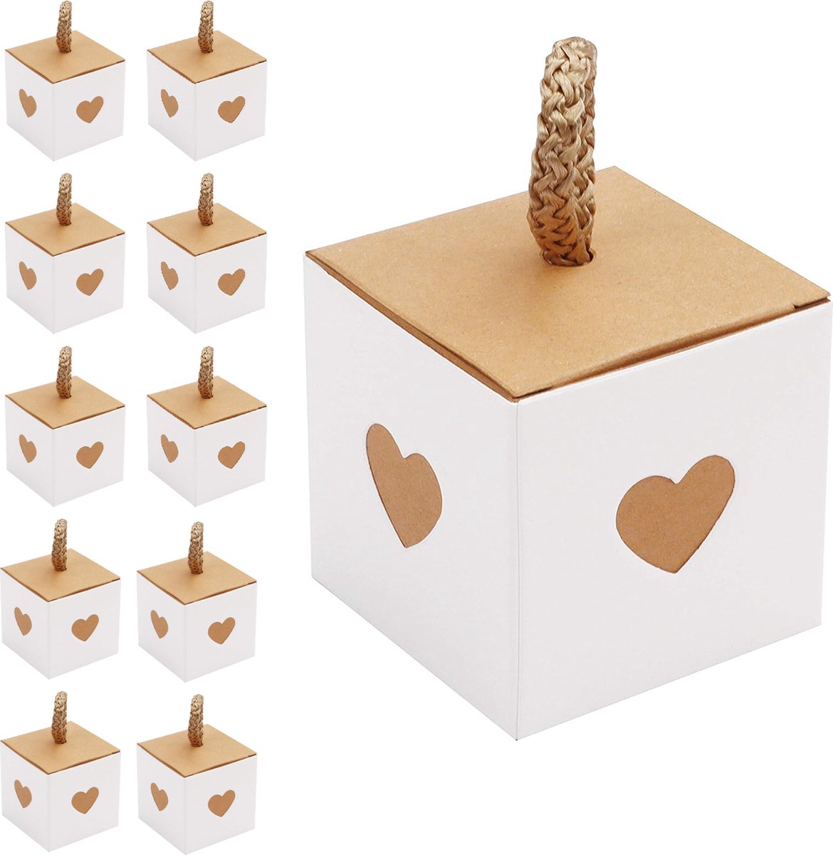 Kraft Papieren Snoepdozen - Vintage Stijl - Ideaal voor Bruiloft en Verjaardagsfeesten - Recyclebaar - Bruin en Wit - Set van 51