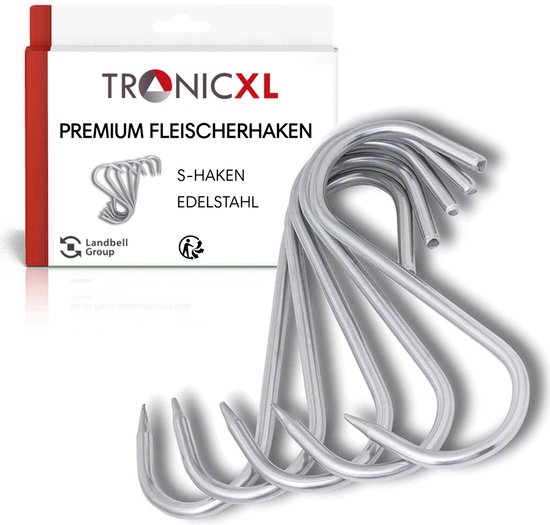 TronicXL 5 stuks slagerhaak Premium S-haken - roestvrij staal - 120 mm x 5 mm - vleeshaak, rookhaak en meer (5 stuks)