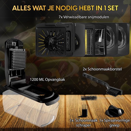 Toivo Kitchen Groentesnijder - RVS & BPA-Vrij - Multifunctioneel - Zwart - 11 in 1 Keuken mandoline - Handmatig - keuken accessoires - Keukensnijder - Uiensnijder - Spiraalsnijder - Frietsnijder