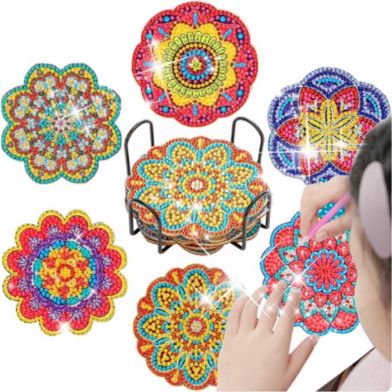 12 stuks doe-het-zelf 5D mandala kurk en keramiek onderzetters 12 stuks doe-het-zelf 5D mandala kurk en keramiek onderzetters